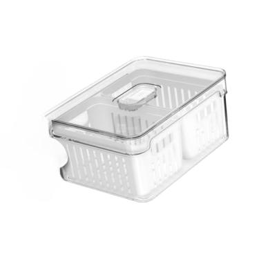Imagem de Caixa De Armazenamento Para FrigoríFico Com Grelha De Drenagem – Para Lavar E Armazenar Legumes E Frutas(1UN Pote 2,2L C/2 Divisoria)