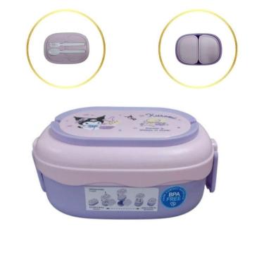 Imagem de Kit Lancheira Infantil Kuromi Dupla Camada Com Alça E Talher 1600ml