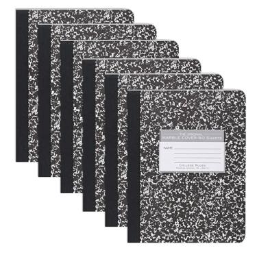 Imagem de Roaring Spring Cadernos de composição, pacote com 6, 25 x 19,7 cm, pautado na faculdade, 80 folhas, papel branco de 6,8 kg, orgulhosamente feito nos EUA, capas de mármore preto para quadro rígido