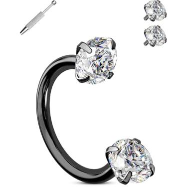 Imagem de OUFER Anéis de nariz 20G 6/7/8 mm, anel de nariz articulado de aço cirúrgico 316L para mulheres, piercing de cartilagem de zircônia cúbica transparente, cartilagem, torre, hélice, lóbulo, tragus