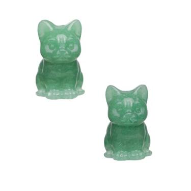 Imagem de Rockcloud Pacote com 2 estátuas de gato de cristal de aventurina verde, estatuetas de animais de gato sentado esculpidas à mão de 3,8 cm para decoração de casa