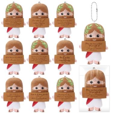Imagem de Newwiee 20 peças de Jesus positivo a granel mini boneca de pelúcia Jesus 9,5 cm com pingente de cartão inspirador chaveiro salvador para presentes cristãos, meias de Natal, lembrancinhas religiosas de