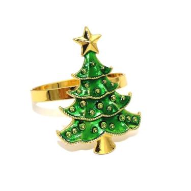 Imagem de Anel de guardanapo de árvore de Natal círculo suprimentos de festa anel de tecido personalizado decoração de Natal verde portátil (ouro)
