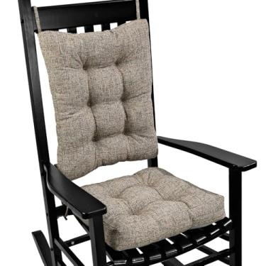 Imagem de SINOSSO Conjunto de almofadas para cadeira de balanço com enchimento grosso, almofada traseira e almofada de assento com laços, estilo entrelaçado moderno para sala de estar interna para idosos