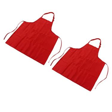 Imagem de Yinhing Avental, Avental de Cozinha Com Bolso de Bolso Cozinha Macia para Fazer Churrasco 2pcs (Vermelho)
