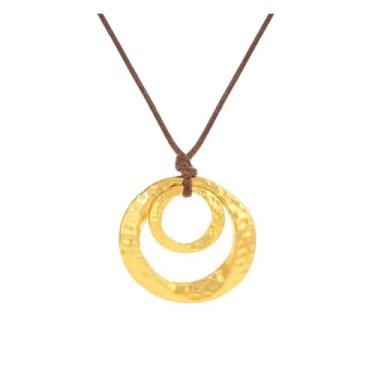 Imagem de Colar Boho feminino de ouro grosso com pingente longo, joia chique caubói ocidental, gargantilha de couro para shows, roupas country, enfeites de Natal, presentes de amizade, Medium, Latão, Sem Pedra