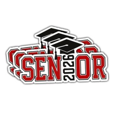Imagem de Adesivo de formatura de 3 peças Senior 2026, Class of 2026, adesivo de vinil universitário vermelho e preto com tampa, laptop à prova d'água, garrafa de água, carro, decoração de caderno (7,6 cm)