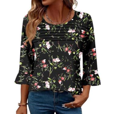 Imagem de Camiseta Blingfit Camisas femininas elegantes e casuais de manga 3/4