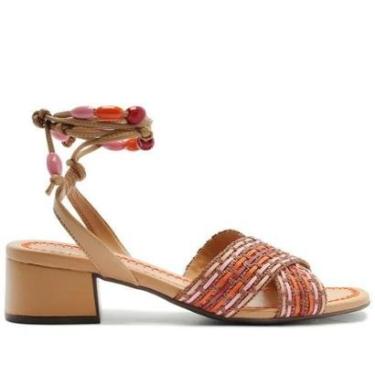 Imagem de Sandália Anacapri Amarração Pespontos Missangas Bege-Feminino