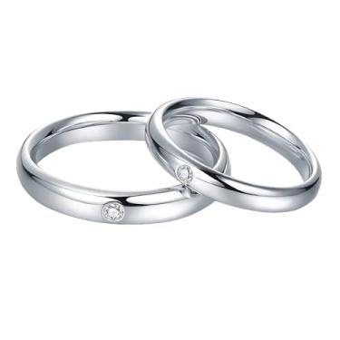 Imagem de Aliança de Compromisso Prateada Casal com Detalhe Brilhante Clássico