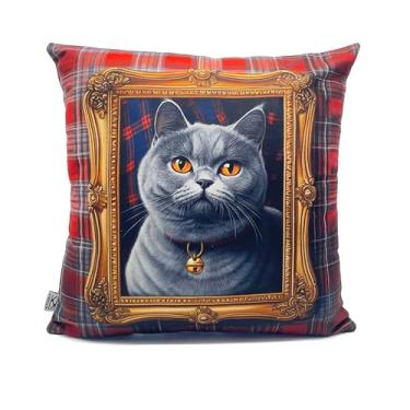 Imagem de KitchKit Capas de almofada decorativas com tema de amigos animais texturizadas, decoração moderna de casa para sofá quarto 43 x 43 cm, 43 x 43 cm (laranja CaR) (cinza de pelo curto britânico)