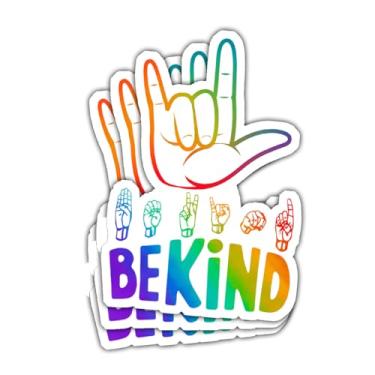 Imagem de Adesivo de vinil Be Kind (3 peças) – Decalque de mensagem positiva de mão arco-íris presentes fofos para carro, caminhão, laptop, garrafa de água, telefone, parede, para-choque – impermeável