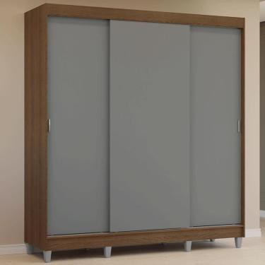 Imagem de Guarda-roupa Casal Com Pés 3 Portas De Correr Rustic Cinza Reno Madesa