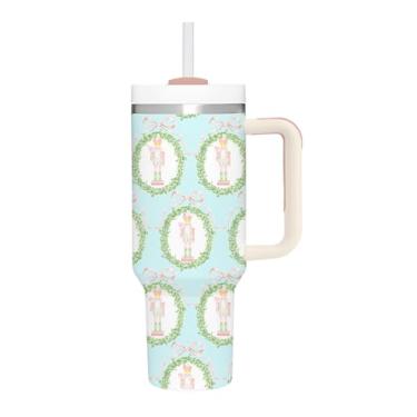 Imagem de Copo feminino Ordinary Glimmers 1,134 g com canudo e alça; caneca de viagem de aço inoxidável; palmeira e estampas tropicais (quebra-nozes)