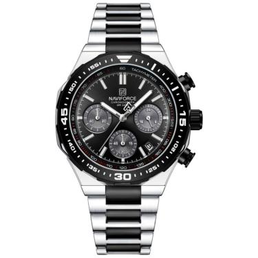 Imagem de Relógio De Quartzo Masculino Com Pulseira De Aço Inoxidável Esportivo Impermeável Preto Prata