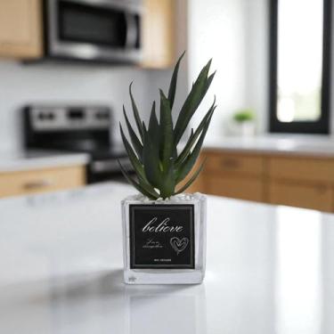 Imagem de Generic 1 peça de plantas artificiais vidro seixo suculenta exibição plástico verde 5 x 5 x 15 cm
