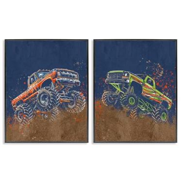 Imagem de Stupell Industries Conjunto de arte giclée emoldurado preto Monster Truck Jam 2 peças, design de Kim Allen, 20 x 16