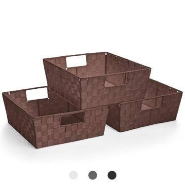 Imagem de Sorbus Conjunto de cesto de tecido – Cestas de armazenamento de prateleira para itens domésticos – Empilháveis com tiras de tecido e alças de transporte integradas (chocolate)