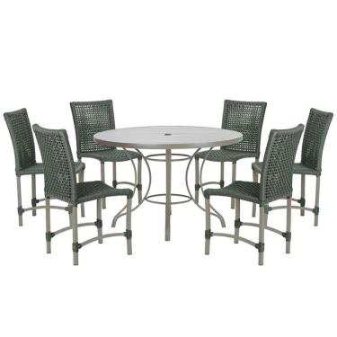 Imagem de Mesa Ascoli 120 Cm Com 6 Cadeiras Cannes De Alumínio Trama Verde