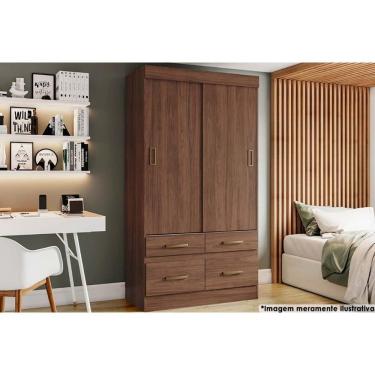 Imagem de Guarda Roupa Casal 2 Portas De Correr E 4 Gavetas Briz Be25  Castanho-castanho Ou Off White - Henn