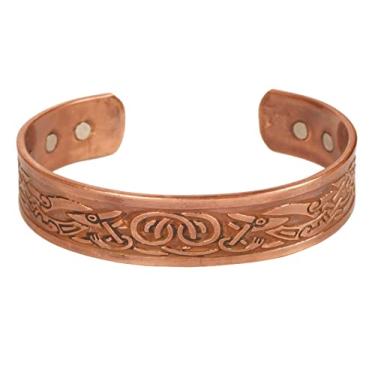 Imagem de Pulseira magnética de cobre feita à mão Touchstone. Forjado à mão com manguito gravado em estilo tibetano sólido e de alto calibre, joias de cobre puro para mulheres e homens. Design celta atraente.
