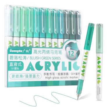 Imagem de Marcadores de tinta acrílica, marcadores de acrílico de 12 cores com ponta de bala, cobertura forte, grande capacidade de tinta, canetas de tinta multiuso para pintura rupestre, artesanato, bricolagem