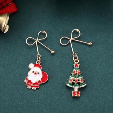 Imagem de Brincos de Natal para mulheres, laço vazado, Papai Noel, roupas de Natal, acessórios de bijuteria, 2inch, Cobre, Sem pedra preciosa