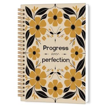 Imagem de TWRVI Caderno espiral Progress Over Perfection, caderno retrô Boho floral pautado na faculdade para material de escritório escolar, cadernos motivacionais inspiradores 14 x 8,7 cm, 164 páginas