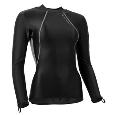 Imagem de Sharkskin Blusa feminina de manga comprida à prova de frio, Preto, US14