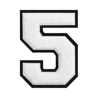 Imagem de 1 peça de patch de número de chenille de ferro branco de 11,4 cm com borda preta – Remendos do alfabeto para roupas, jaquetas, mochilas, chapéus para decoração personalizada, nome personalizado e