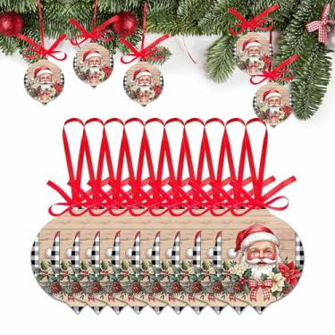 Imagem de Enfeite de Natal 2025 Conjunto de 10, Poinsétias de Natal Papai Noel em Acrílico de Madeira, Acessórios de Pendurar para Decoração de Árvore de Natal, Festas de Férias, Ornamentos em Forma de Folha