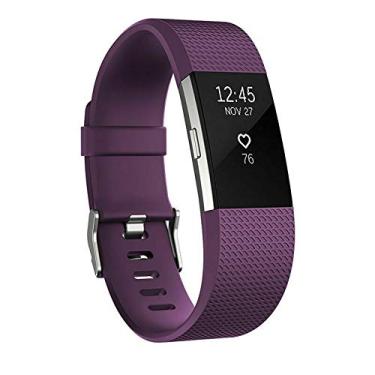 Imagem de PANDA BOBO Pulseiras esportivas compatíveis com Fitbit Charge 2, pulseiras clássicas ajustáveis (roxo escuro, grande)