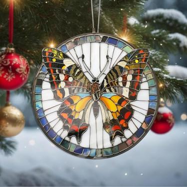 Imagem de Enfeites de Natal para pendurar em cristal de borboleta, enfeites de árvore de Natal feitos à mão, decoração de carro e casa - presentes de Natal, decoração de artesanato em acrílico, ideias de troca