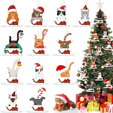 Imagem de Wonderjune 24 peças de enfeites de Natal para gatos com sinos de bolas, presentes engraçados de feltro, enfeites de animais veterinários para decoração de árvore de Natal (rosto)