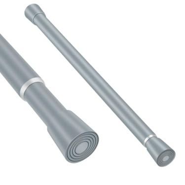 Imagem de Varão de cortina de chuveiro ajustável cinza prateado 40 a 71 cm, 1 peça, 22 cm de diâmetro, antiderrapante, resistente, com mola de tensão, sem furadeira, para janelas, banheiro, cozinha, armário