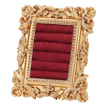 Imagem de SOFPLATE 1 caixa, 1 peça, porta-anel, vintage, dourado, retrô, exibição de anel barroco, organizador de joias barrocas, suporte de resina com bandeja de camurça vermelha para anéis, pinos, brincos