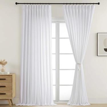 Imagem de Ebesto Cortinas plissadas brancas extra largas 2 painéis de 2 painéis, cortinas de tecido grosso macio com filtragem leve para janelas grandes, cortinas de fazenda de 152 cm de largura para sala de