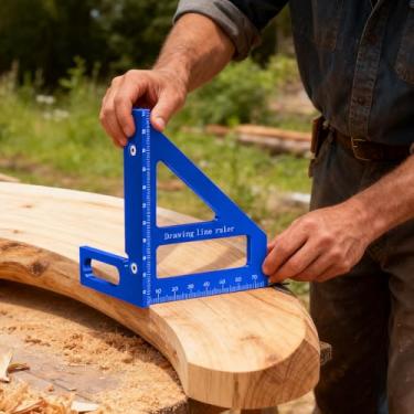 Imagem de Régua de medição multiângulo 3D, réguas de triângulo de transferidor quadrado de liga de alumínio 45°/90°, ferramenta de linha de desenho de madeira