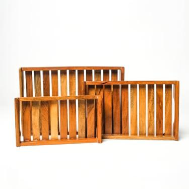 Imagem de Bandejas de madeira rústicas para servir – Conjunto de 3 bandejas retangulares de vários tamanhos para servir, organizar e decorar a casa, Natal, Ano Novo, Ação de Graças