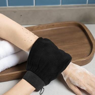 Imagem de Luva de toalha de banho esfoliante, grão médio 150D para remoção de pele morta, esponja de banho reutilizável para limpeza profunda e pele lisa, preta