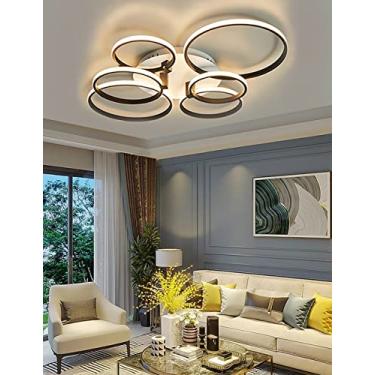 Imagem de Luminária de teto redonda LED Ring para sala de estar, moderna e regulável, com controle remoto, na cor preta, ideal para sala de estar, quarto, escritório, mesa de jantar, casa de campo e h