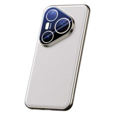 Imagem de LTLMYDAM Capa de revestimento para Huawei Pura 80 Ultra/80 Pro/80Pro+/80, capa magnética de couro genuíno, fina, luxuosa, forro de fibra, proteção de lente, branca, 80