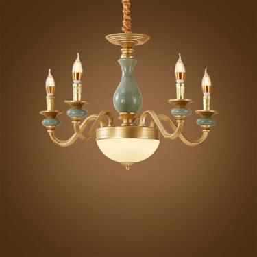 Imagem de Lustre de cerâmica europeu com luzes LED, estilo retrô americano, para sala de estar, restaurante, quarto, escritório, casa de campo, hotel ou café (5 lâmpadas de altura).