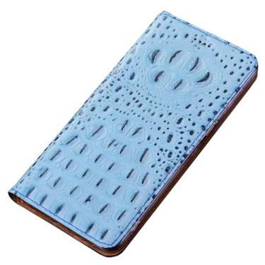 Imagem de POYUFRG Capa de couro genuíno para Xiaomi 17 Pro Max/17 Pro/17, capa flip magnética com padrão traseiro de crocodilo carteira com compartimento para cartão, azul, 17 Pro