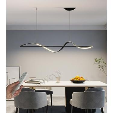 Imagem de Luminária pendente LED para mesa de jantar, dimerizável, preta, design espiral, 120 cm de comprimento, com controle remoto, lustre para sala de jantar, sala de estar, cozinha e escritório (B
