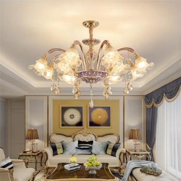 Imagem de Lustre de cristal de luxo europeu com LED, estilo americano, para sala de estar, restaurante, quarto, casa de campo, hotel, loja de roupas, salão de beleza, café (12 lâmpadas)