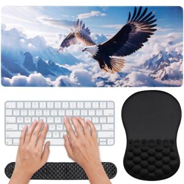 Imagem de Conjunto de mouse pad ergonômico 3 em 1 com descanso de pulso, apoio de pulso para teclado, almofada de mesa antiderrapante, suporte respirável de espuma viscoelástica para digitação prolongada e uso