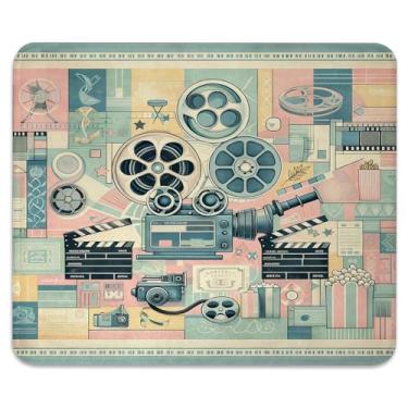 Imagem de Tapete de mouse antiderrapante para jogos e escritório para amantes do cinema com bordas costuradas 24 x 19 cm, arte cinéfilo de rodas de filmes de câmera retrô e placa de batida durável superfície