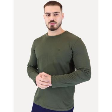 Imagem de Camiseta Calvin Klein Jeans Masculina Manga Longa Rubber CK Frontal Verde Militar-Masculino