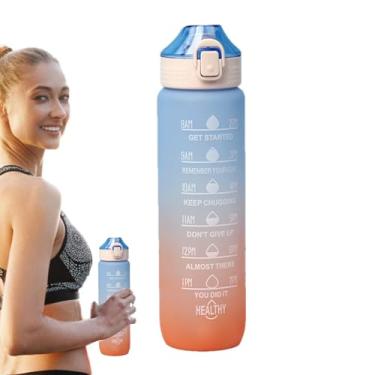 Imagem de Garrafa de água com marcador de tempo | Jarra de bebida esportiva de academia, recipiente de água portátil com alça, garrafas com hora de beber, rastreador de entrada direta à prova de vazamento para